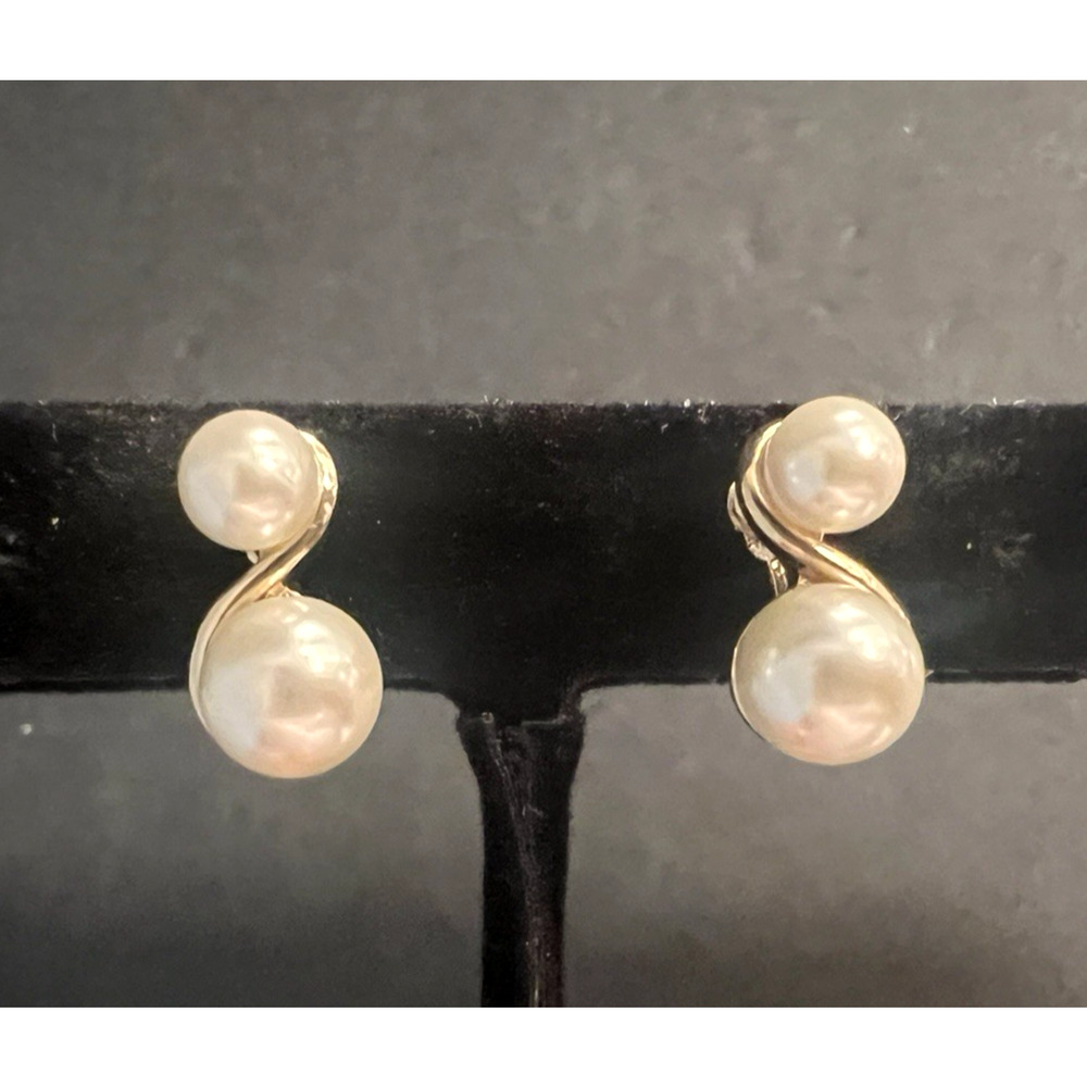 Vintage TJG Signed Faux Pearl Clip-on Earrings Gold Tone Wedding
